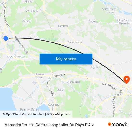 Ventadouïro to Centre Hospitalier Du Pays D'Aix map