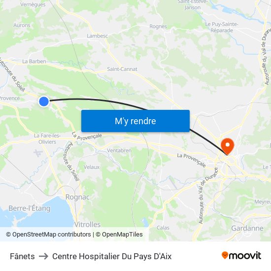 Fânets to Centre Hospitalier Du Pays D'Aix map