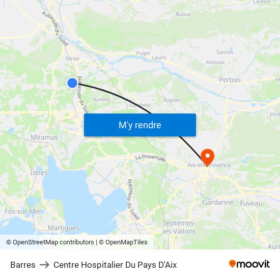 Barres to Centre Hospitalier Du Pays D'Aix map