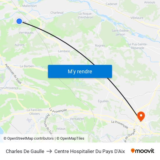 Charles De Gaulle to Centre Hospitalier Du Pays D'Aix map