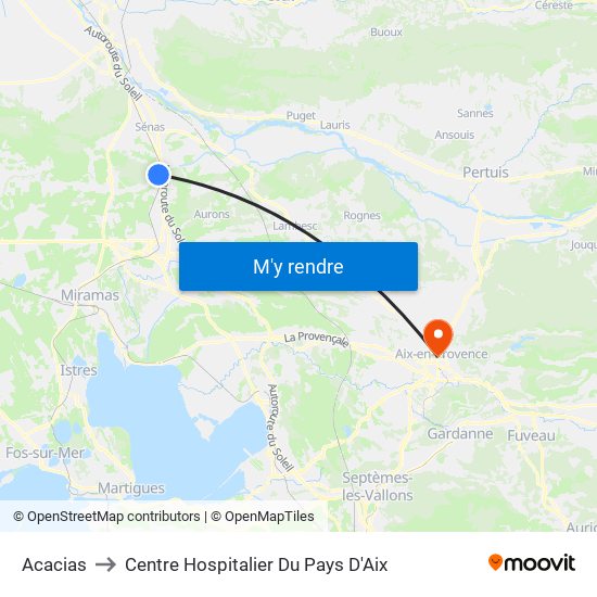 Acacias to Centre Hospitalier Du Pays D'Aix map