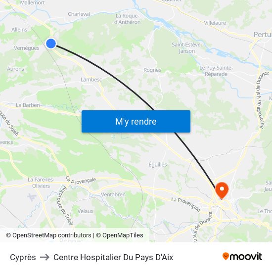 Cyprès to Centre Hospitalier Du Pays D'Aix map
