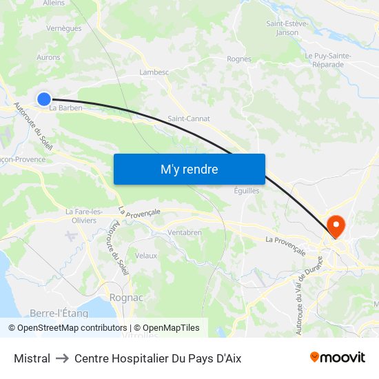 Mistral to Centre Hospitalier Du Pays D'Aix map