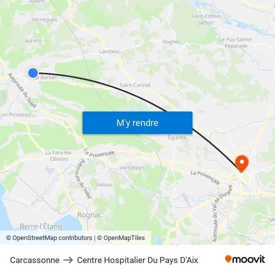 Carcassonne to Centre Hospitalier Du Pays D'Aix map