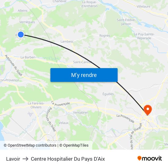Lavoir to Centre Hospitalier Du Pays D'Aix map