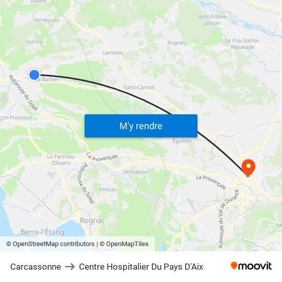 Carcassonne to Centre Hospitalier Du Pays D'Aix map