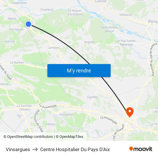 Vinsargues to Centre Hospitalier Du Pays D'Aix map