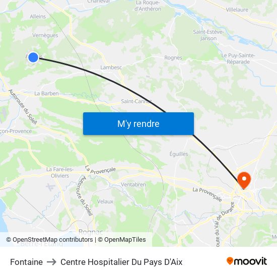 Fontaine to Centre Hospitalier Du Pays D'Aix map