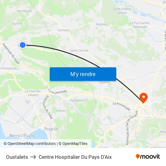 Oustalets to Centre Hospitalier Du Pays D'Aix map
