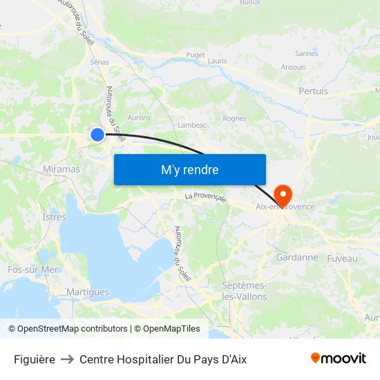 Figuière to Centre Hospitalier Du Pays D'Aix map