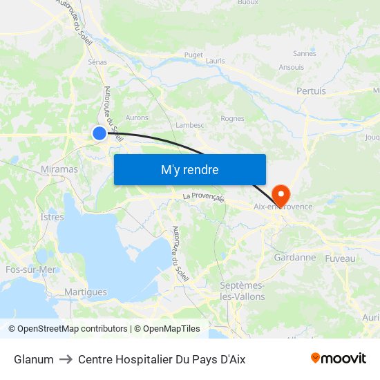 Glanum to Centre Hospitalier Du Pays D'Aix map