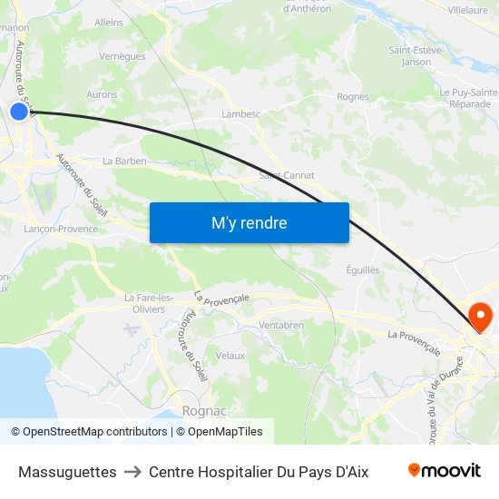 Massuguettes to Centre Hospitalier Du Pays D'Aix map