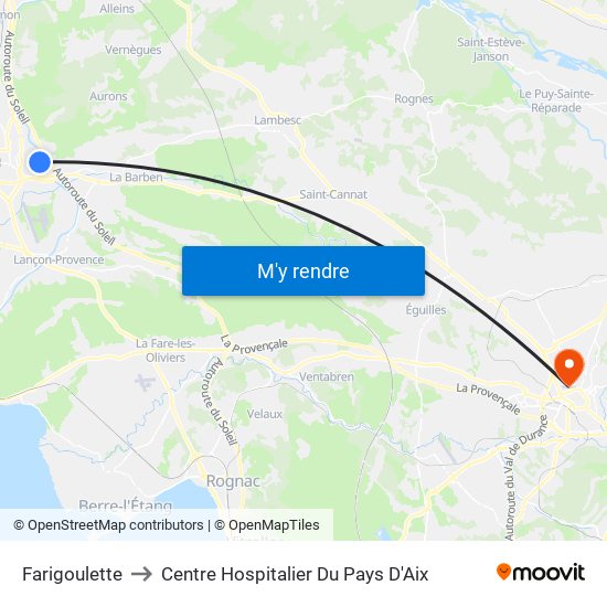 Farigoulette to Centre Hospitalier Du Pays D'Aix map