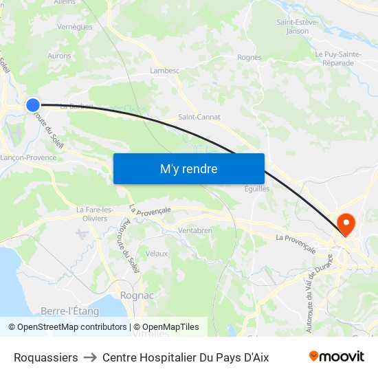 Roquassiers to Centre Hospitalier Du Pays D'Aix map
