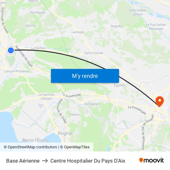 Base Aérienne to Centre Hospitalier Du Pays D'Aix map