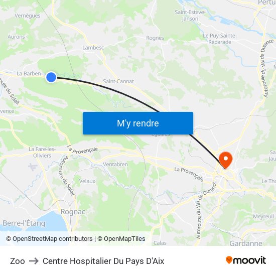 Zoo to Centre Hospitalier Du Pays D'Aix map