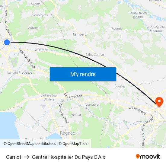 Carnot to Centre Hospitalier Du Pays D'Aix map