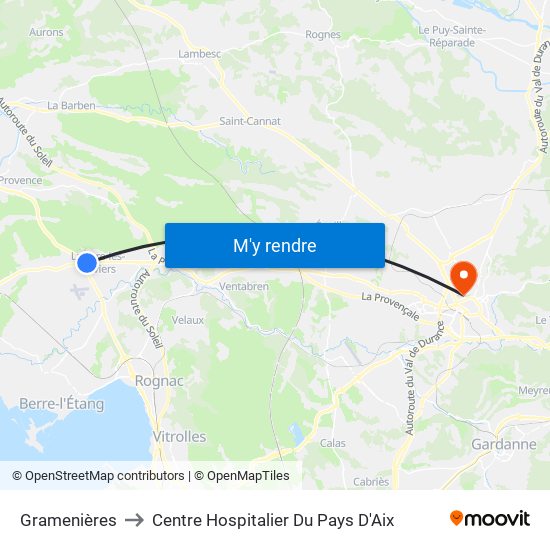 Gramenières to Centre Hospitalier Du Pays D'Aix map