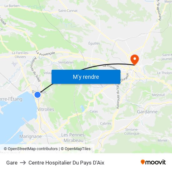 Gare to Centre Hospitalier Du Pays D'Aix map