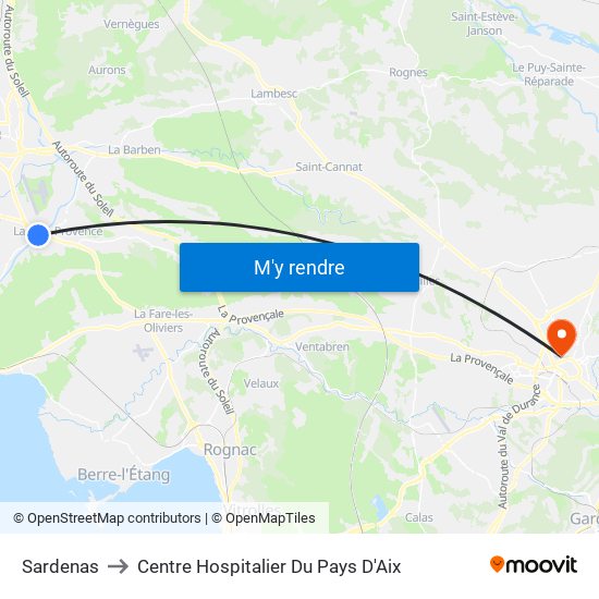 Sardenas to Centre Hospitalier Du Pays D'Aix map