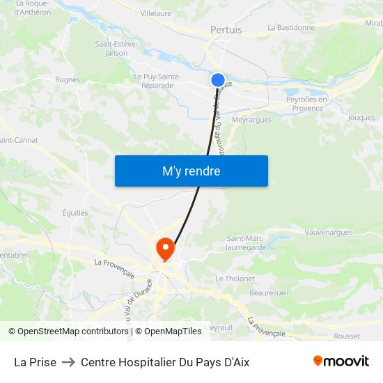 La Prise to Centre Hospitalier Du Pays D'Aix map