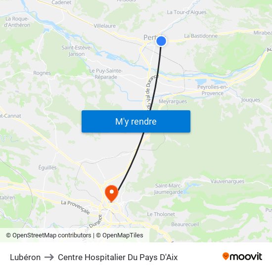 Lubéron to Centre Hospitalier Du Pays D'Aix map