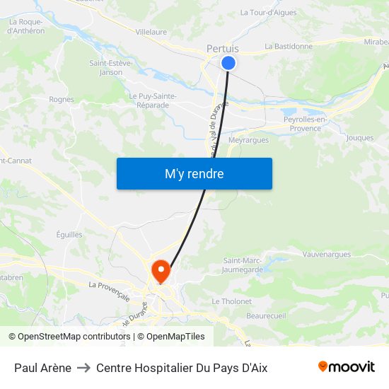 Paul Arène to Centre Hospitalier Du Pays D'Aix map