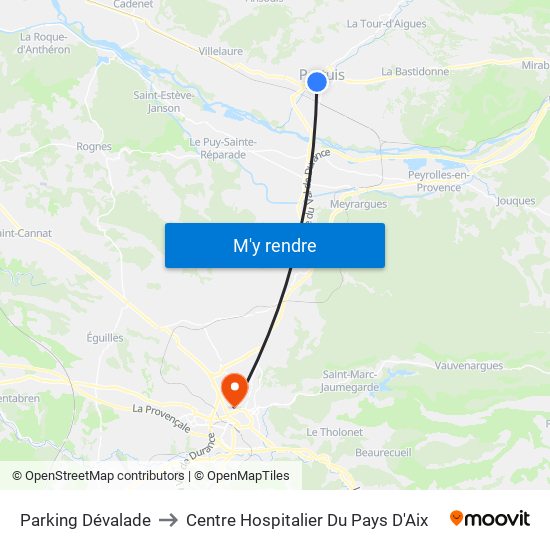 Parking Dévalade to Centre Hospitalier Du Pays D'Aix map