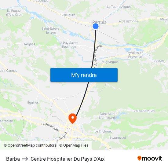Barba to Centre Hospitalier Du Pays D'Aix map