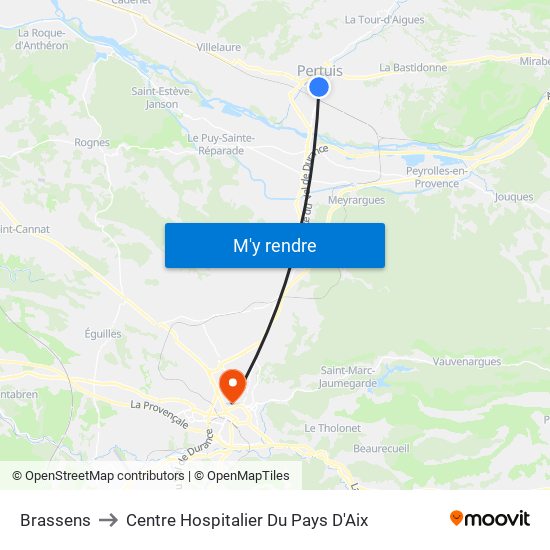 Brassens to Centre Hospitalier Du Pays D'Aix map