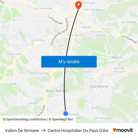 Vallon De Simiane to Centre Hospitalier Du Pays D'Aix map
