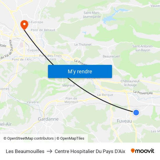 Les Beaumouilles to Centre Hospitalier Du Pays D'Aix map