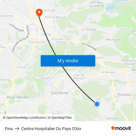 Fina to Centre Hospitalier Du Pays D'Aix map