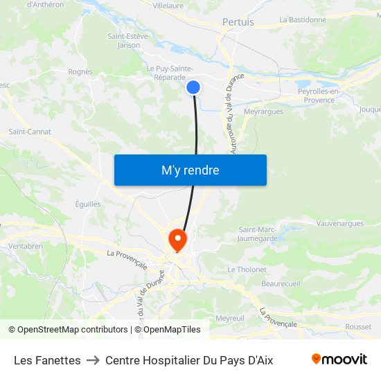 Les Fanettes to Centre Hospitalier Du Pays D'Aix map