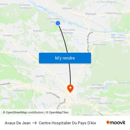 Avaux De Jean to Centre Hospitalier Du Pays D'Aix map
