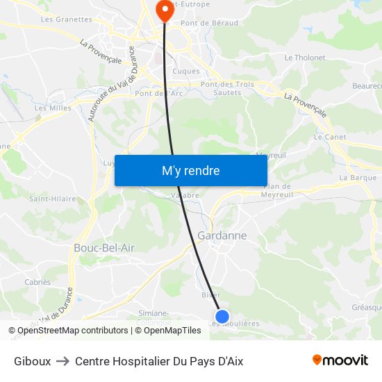 Giboux to Centre Hospitalier Du Pays D'Aix map