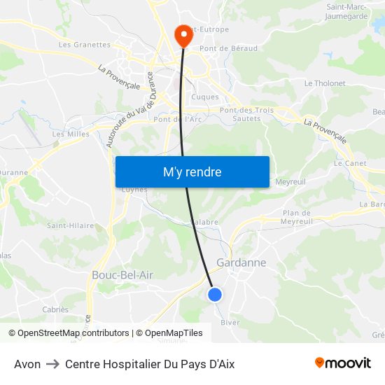 Avon to Centre Hospitalier Du Pays D'Aix map