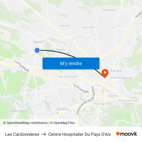 Les Cardonnières to Centre Hospitalier Du Pays D'Aix map