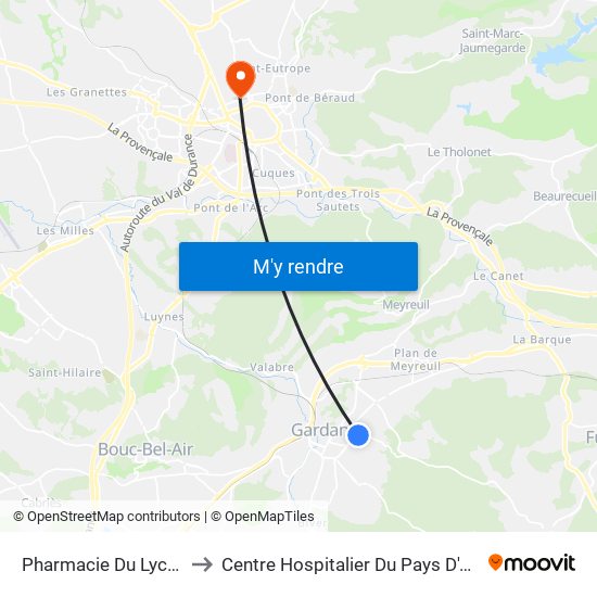 Pharmacie Du Lycée to Centre Hospitalier Du Pays D'Aix map