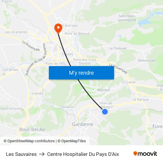 Les Sauvaires to Centre Hospitalier Du Pays D'Aix map