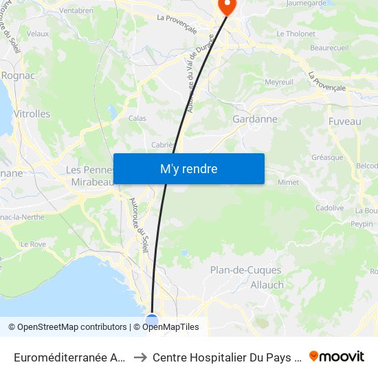 Euroméditerranée Arenc to Centre Hospitalier Du Pays D'Aix map