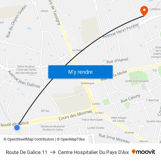 Route De Galice 11 to Centre Hospitalier Du Pays D'Aix map