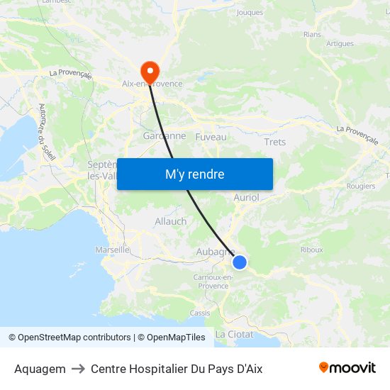 Aquagem to Centre Hospitalier Du Pays D'Aix map