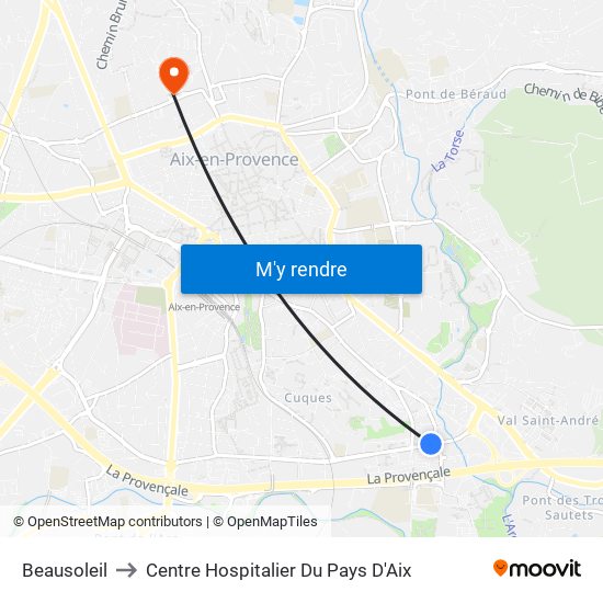 Beausoleil to Centre Hospitalier Du Pays D'Aix map
