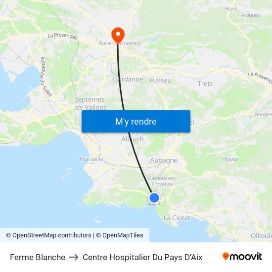 Ferme Blanche to Centre Hospitalier Du Pays D'Aix map