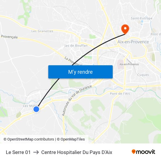 Le Serre 01 to Centre Hospitalier Du Pays D'Aix map