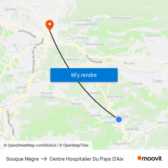 Souque Nègre to Centre Hospitalier Du Pays D'Aix map