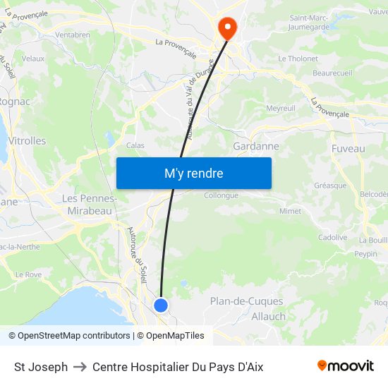 St Joseph to Centre Hospitalier Du Pays D'Aix map