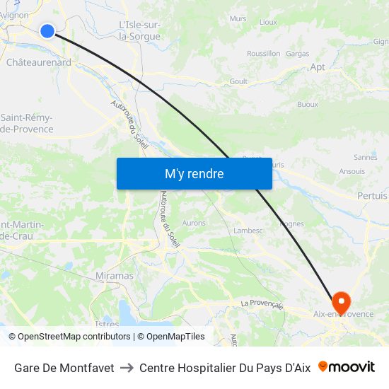 Gare De Montfavet to Centre Hospitalier Du Pays D'Aix map