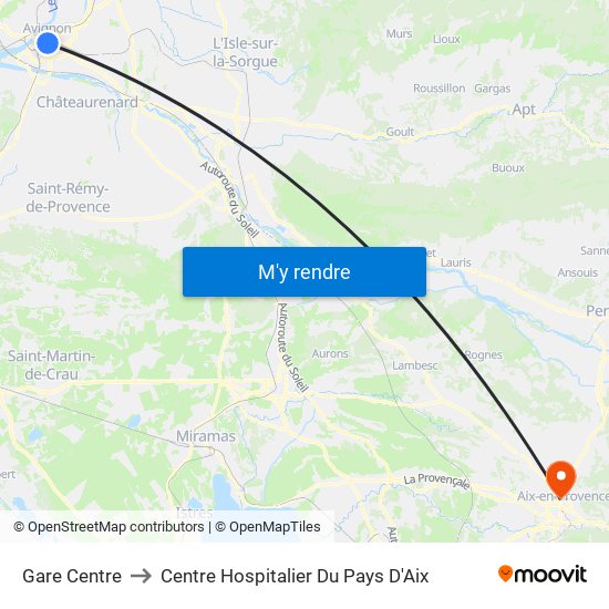 Gare Centre to Centre Hospitalier Du Pays D'Aix map